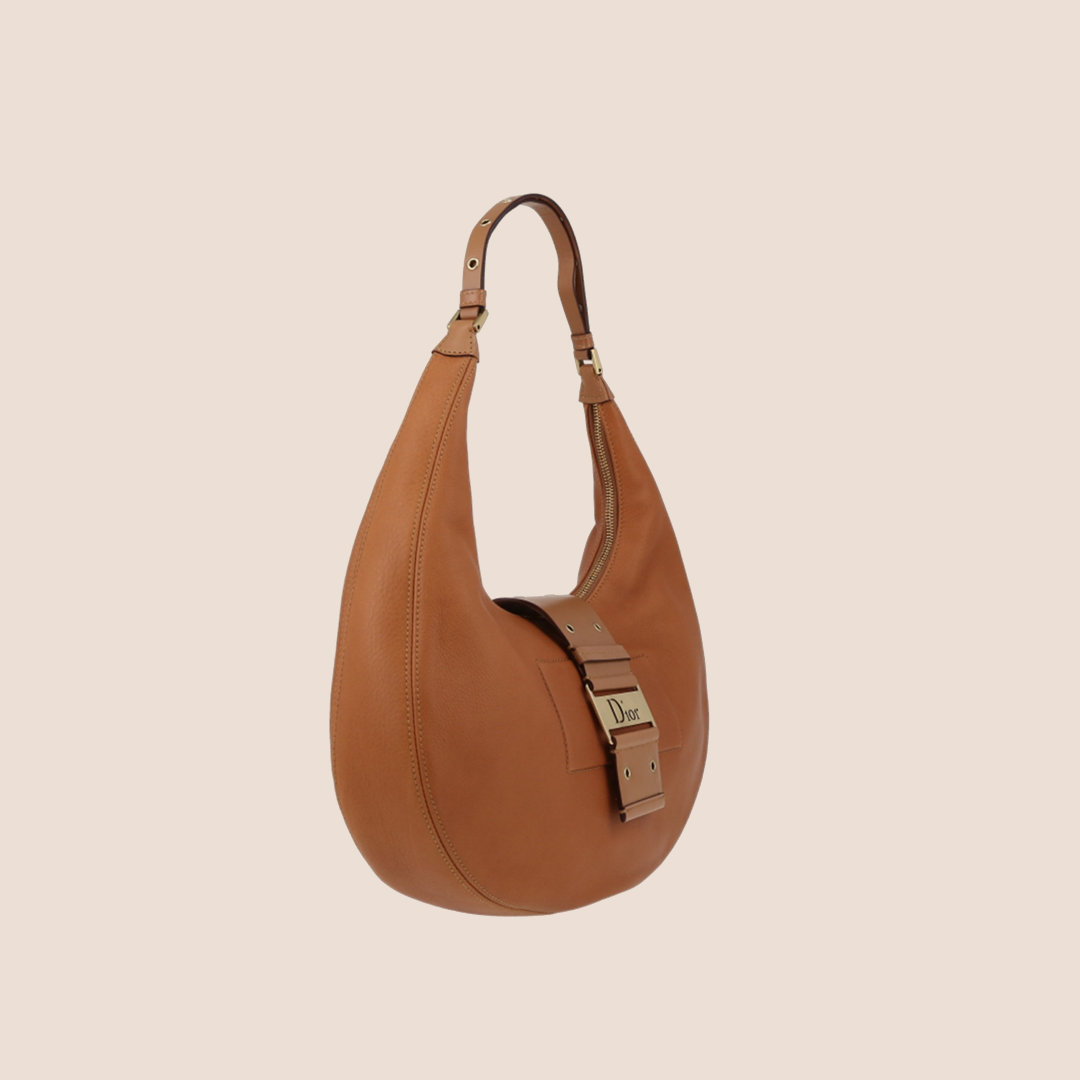 CHRISTIAN D1OR 2003 BROWN LEATHER STREET CHIC HALF MOON HOBO BAG