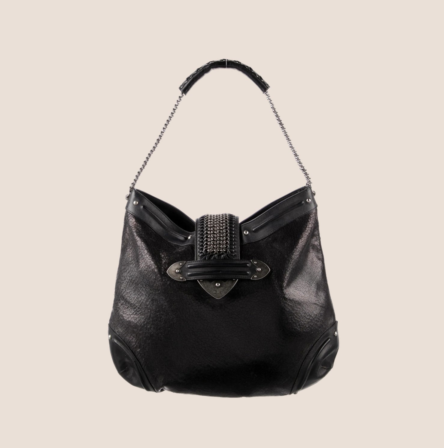 CHRISTIAN D1OR 2007 BLACK LEATHER JEANNE HOBO BAG
