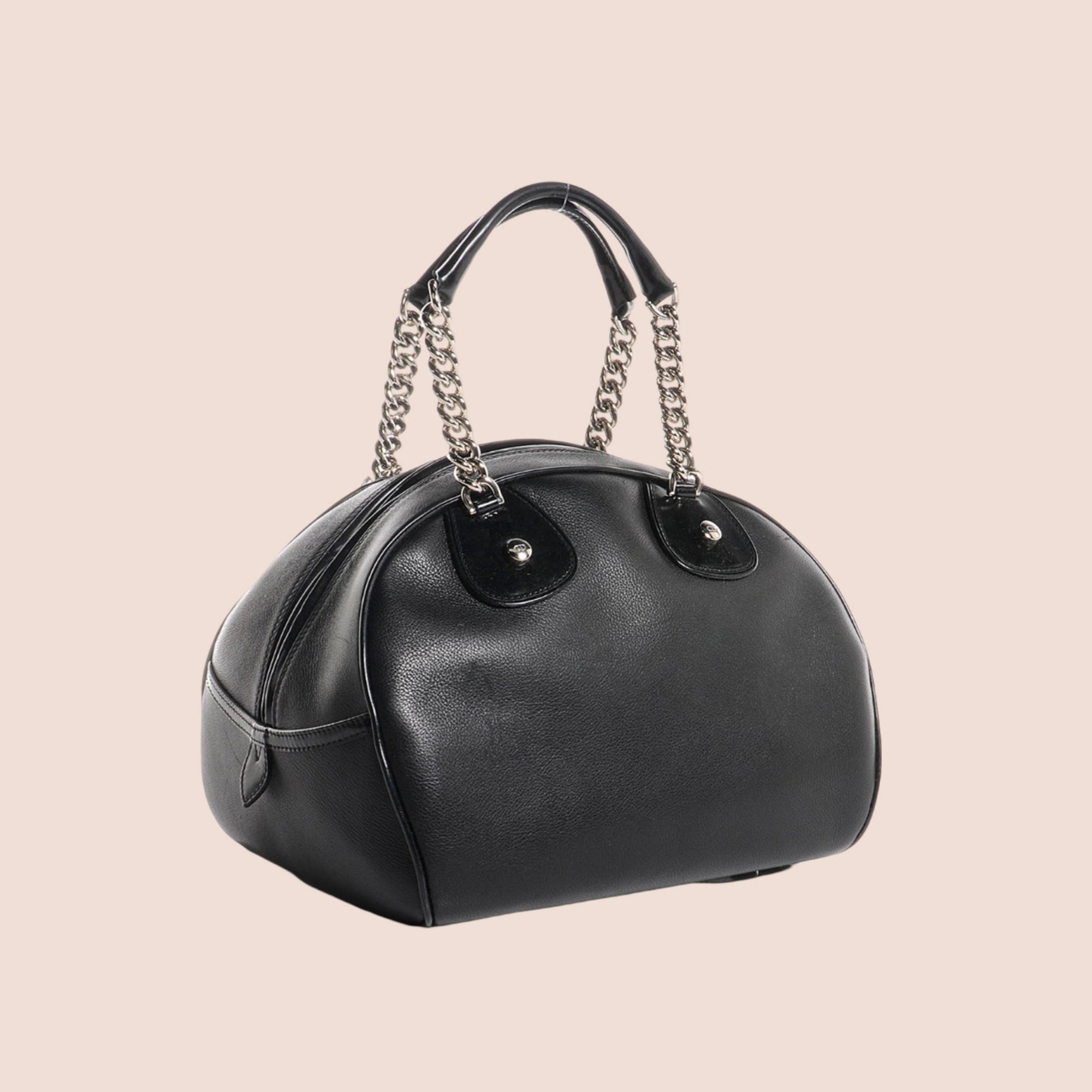 CHRISTIAN D1OR 2004 BLACK LEATHER GAMBLER DICE BOWLER BAG