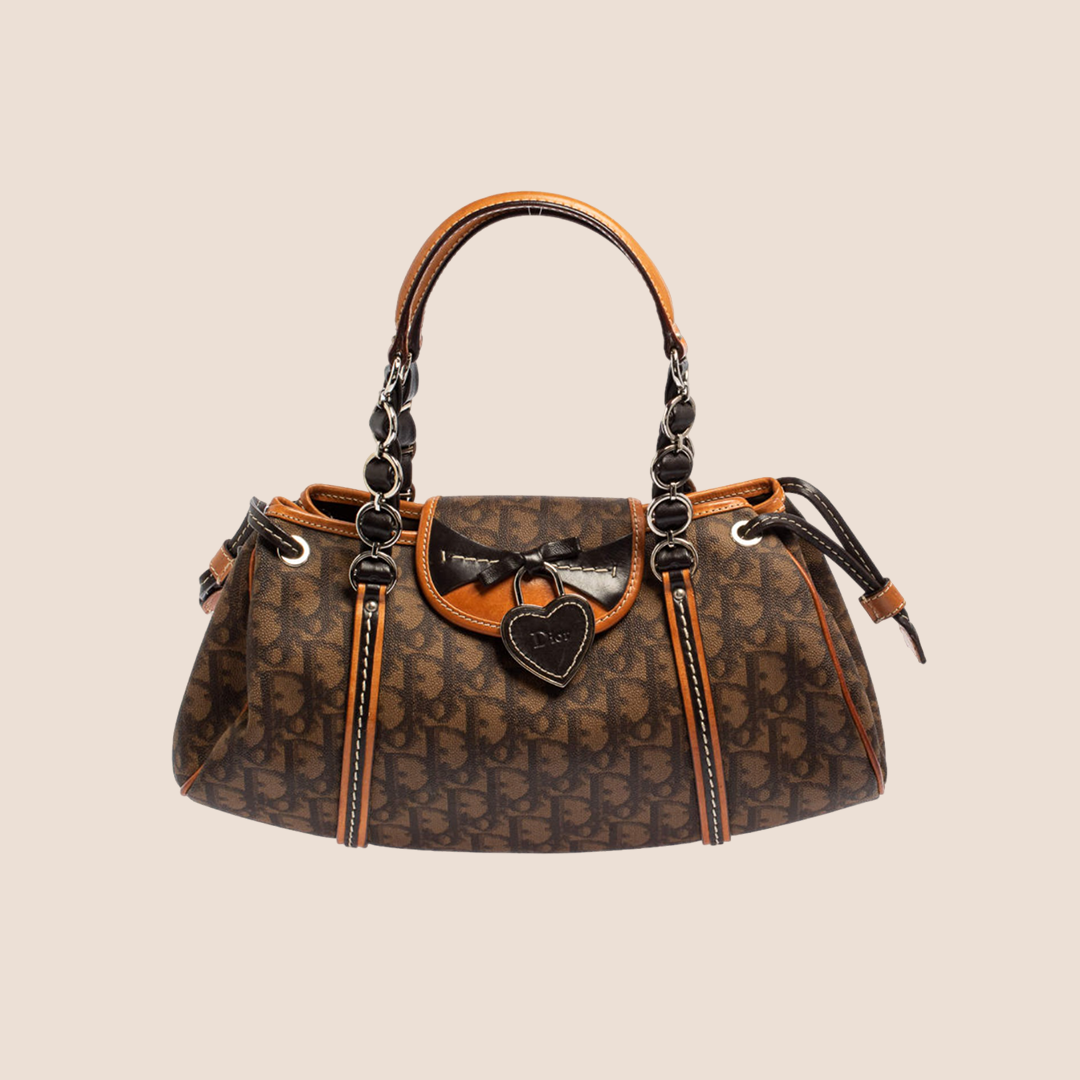 CHRISTIAN D1OR 2007 BROWN ROMANTIQUE TROTTER HANDBAG