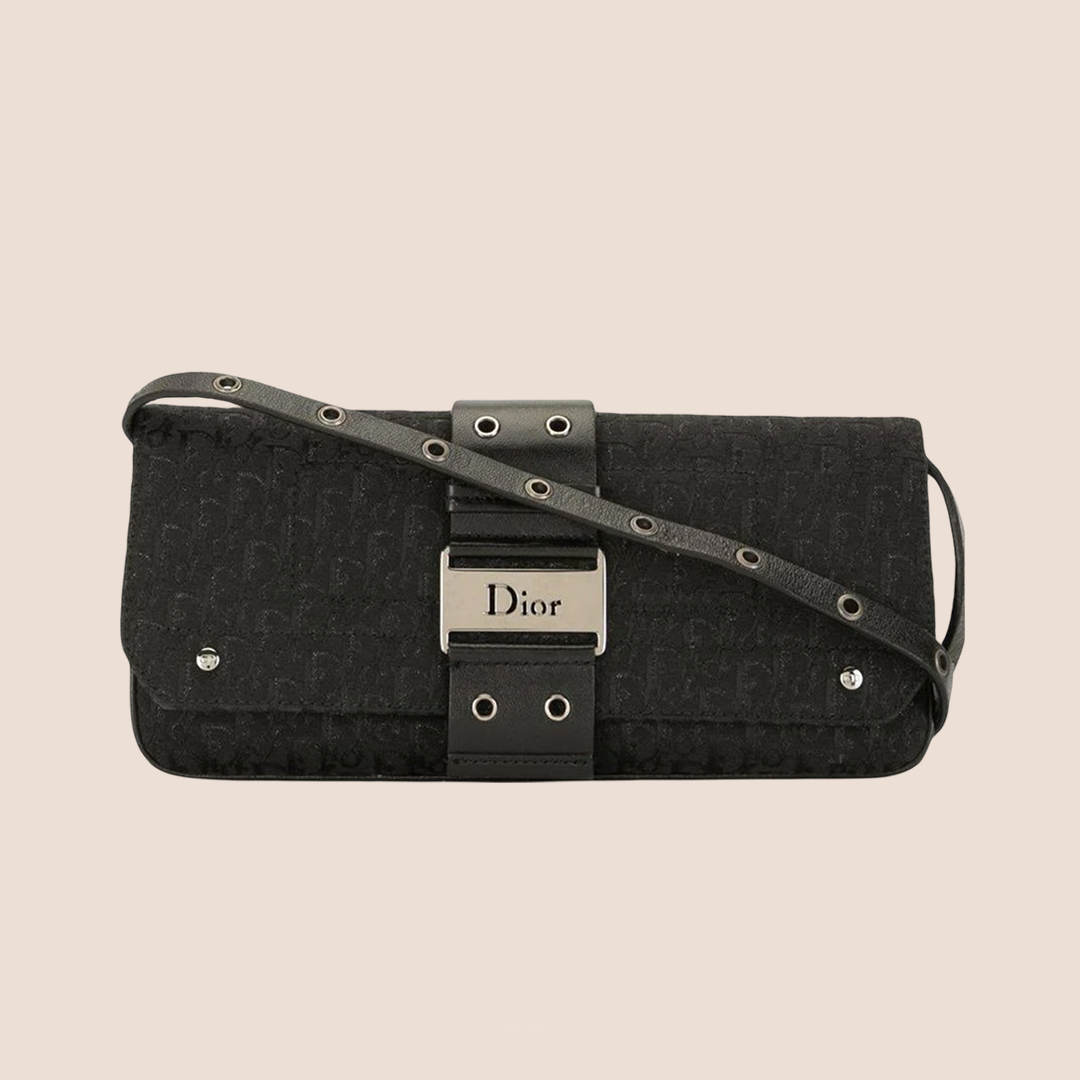 CHRISTIAN D1OR BLACK TROTTER STREET CHIC OPERA CROSSBODY CLUTCH