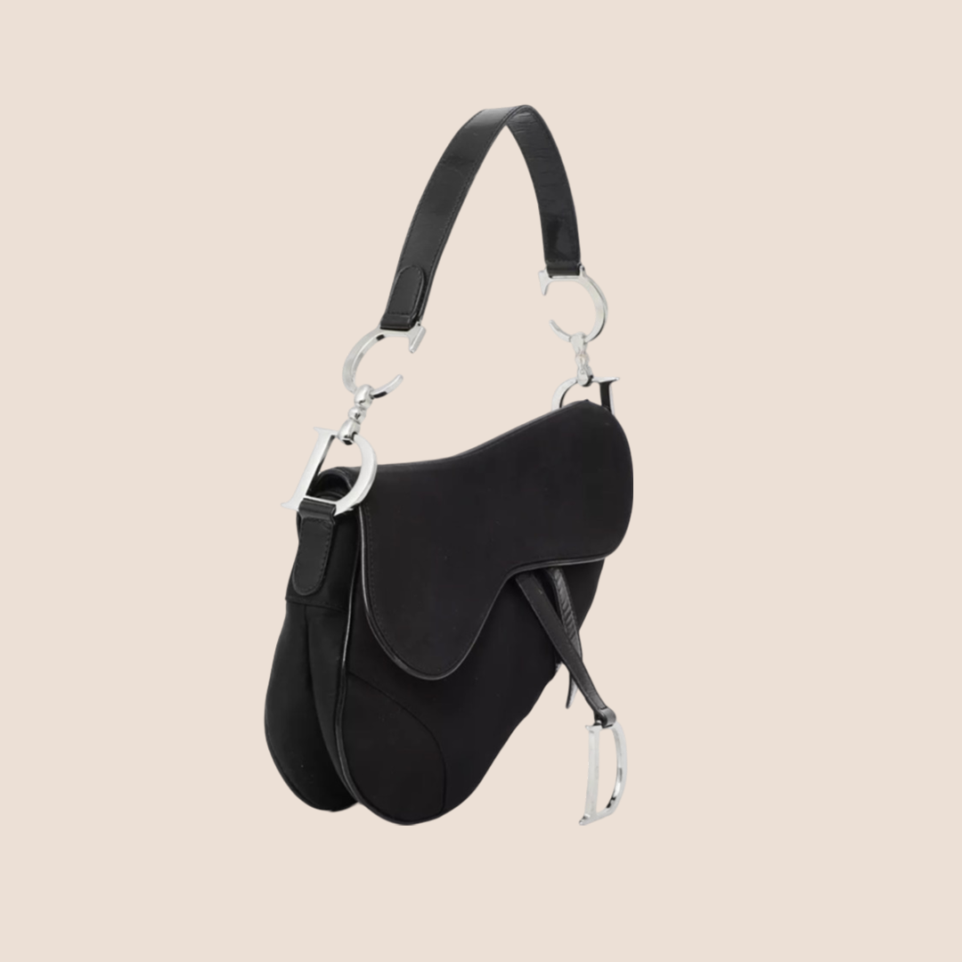 CHRISTIAN D1OR BLACK NYLON SADDLE BAG