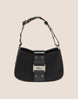 CHRISTIAN D1OR BLACK SATIN & PATENT LEATHER MINI STREET CHIC HOBO BAG