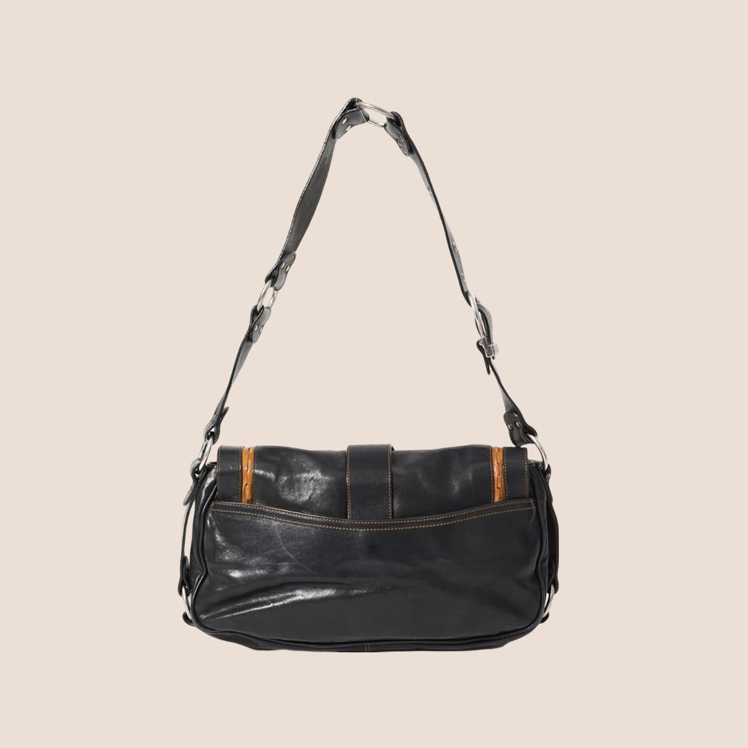 CHRISTIAN D1OR 2006 BLACK LEATHER LARGE GAUCHO BAG