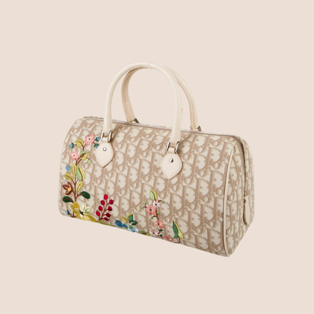 CHRISTIAN D1OR 2005 D1ORISSIMO FLORAL EMBROIDERED BOSTON BAG