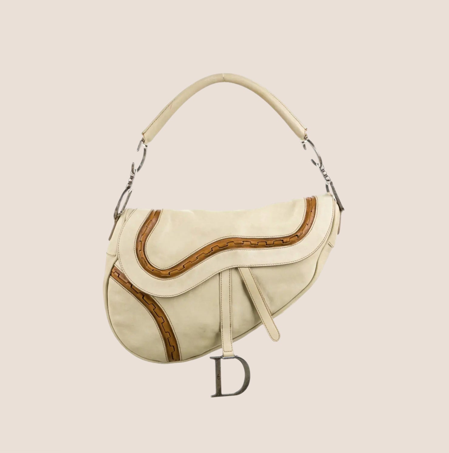 CHRISTIAN D1OR 2007 BEIGE LEATHER GAUCHO SADDLE BAG