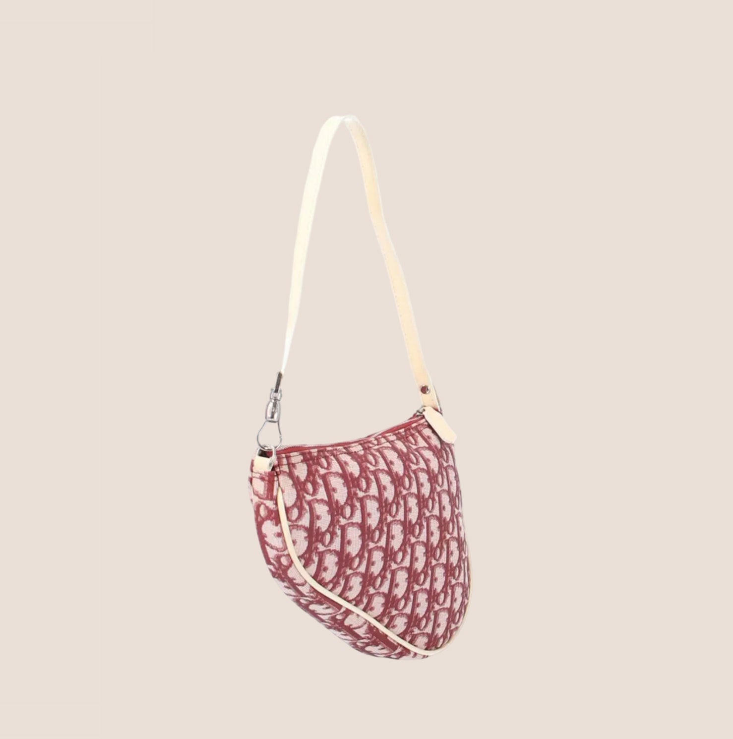 CHRISTIAN D1OR BURGUNDY CANVAS SADDLE BAG