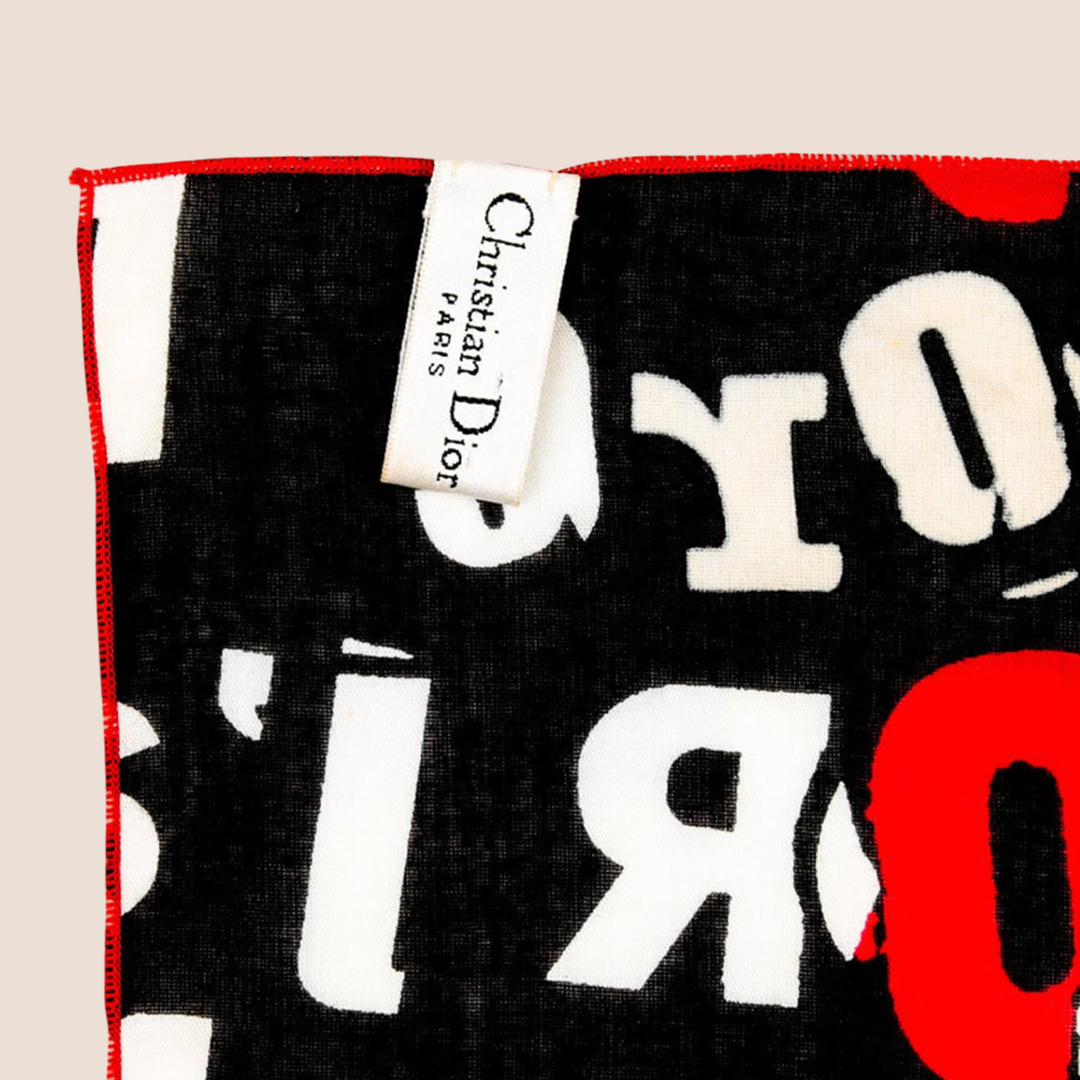 CHRISTIAN D1OR "J'ADORE D1OR" PRINTED COTTON SCARF