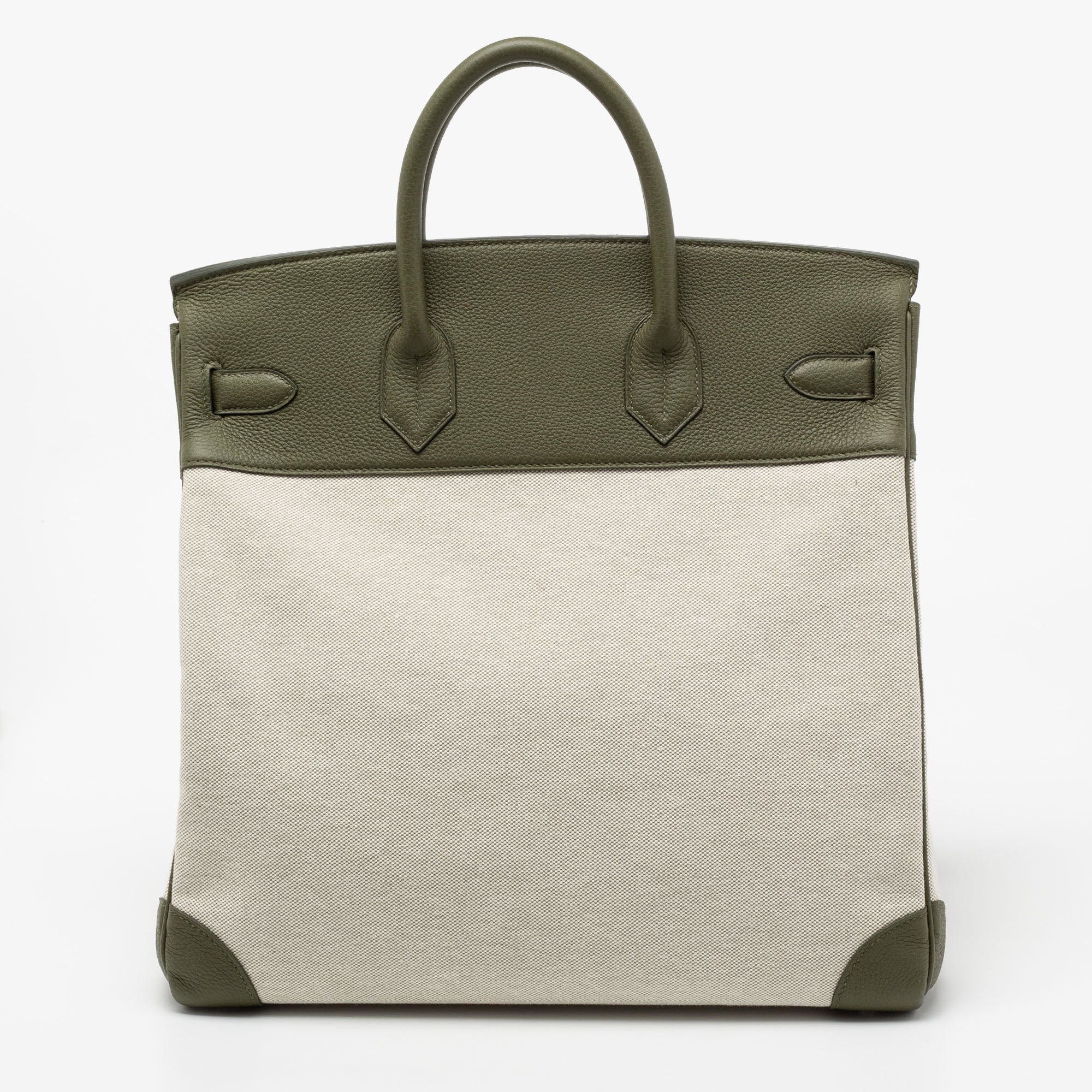 HMS Vert Veronese/Beige Canvas and Leather Palladium Finish HAC Birkin 40 Bag