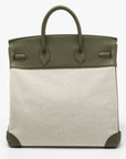 HMS Vert Veronese/Beige Canvas and Leather Palladium Finish HAC Birkin 40 Bag