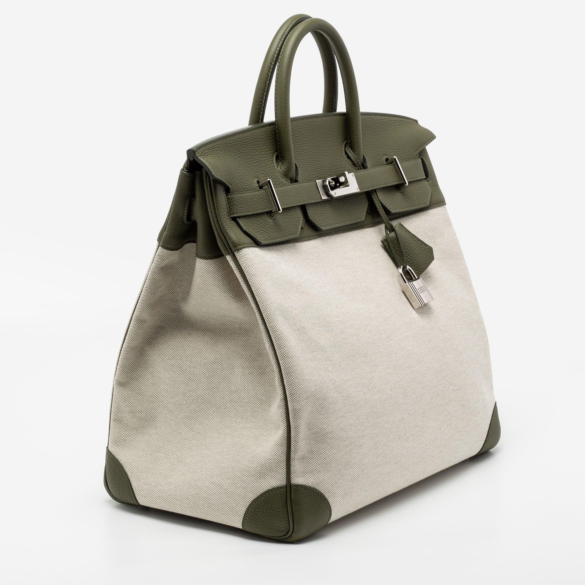 HMS Vert Veronese/Beige Canvas and Leather Palladium Finish HAC Birkin 40 Bag
