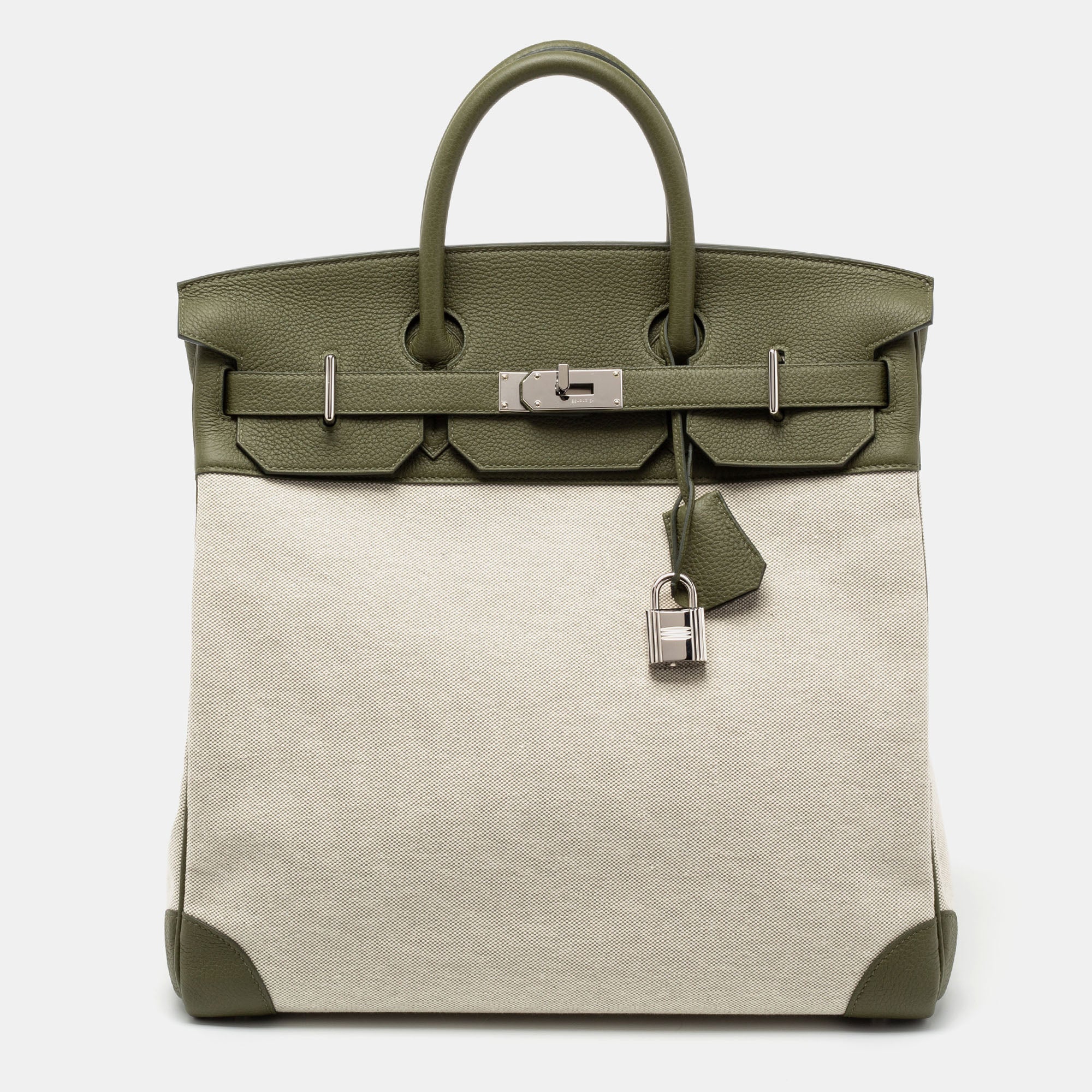 HMS Vert Veronese/Beige Canvas and Leather Palladium Finish HAC Birkin 40 Bag