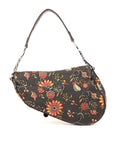 Christian D1OR Black Canvas And Leather Vintage Floral Print Saddle Bag