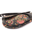 Christian D1OR Black Canvas And Leather Vintage Floral Print Saddle Bag