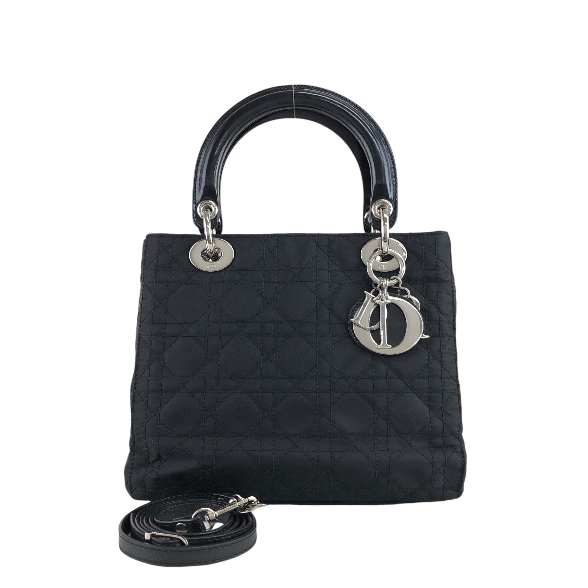 Christian D1OR Cannage Logo Charm Two-way Handbag Shoulder bag Black Vintage bgdau3