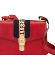 (WMNS) GCCI Sylvie Gold buckle Stripe Webbing Bow Wide Version Leather handbag Small Red 421882-CVLEG-8604