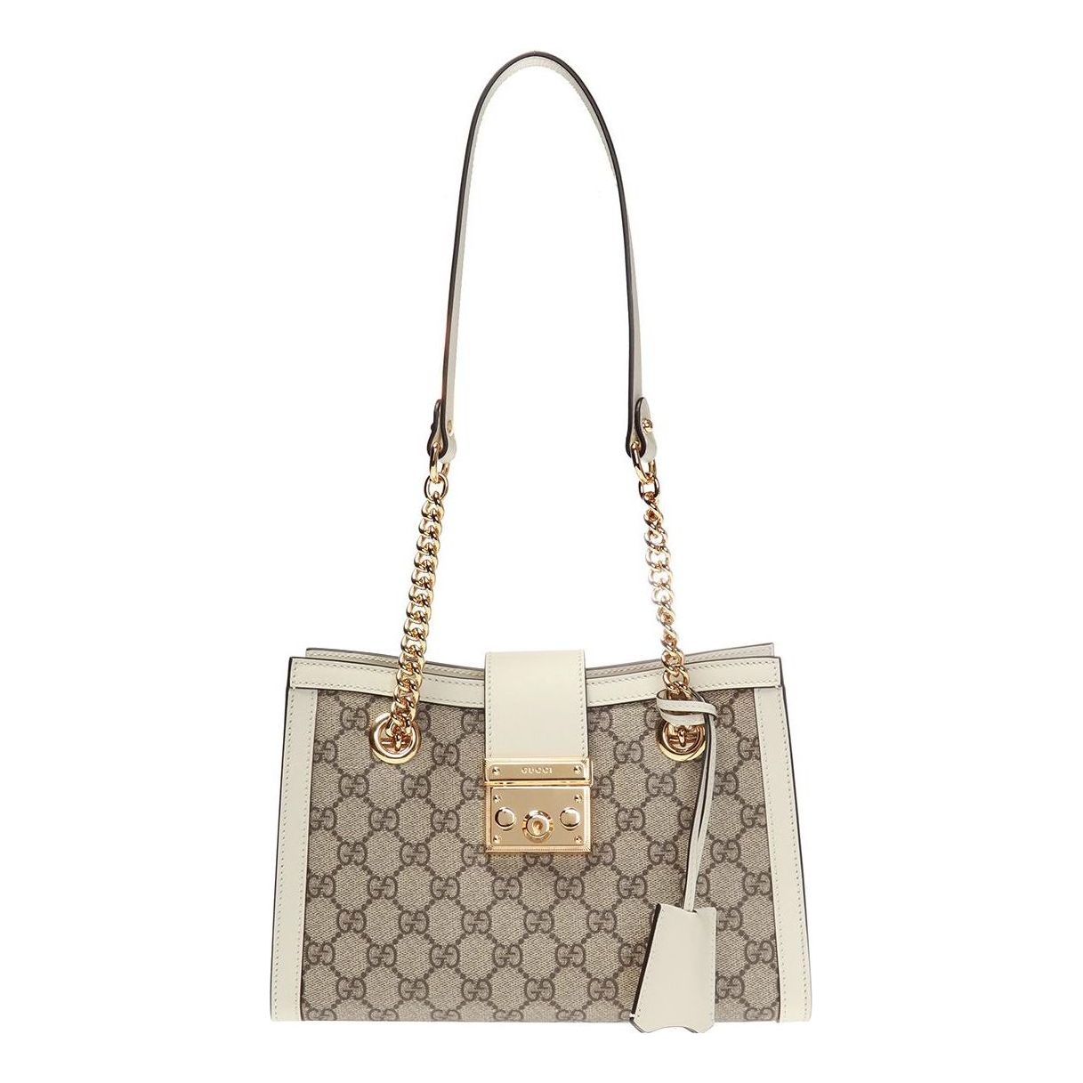 (WMNS) GCCI Padlock Metallic Logo Canvas Chain handbag Small / White 498156-KHNKG-9761