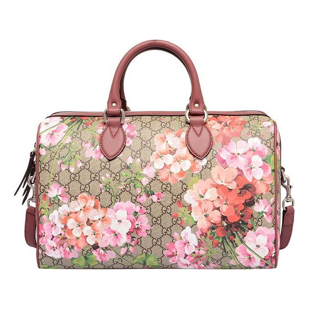 (WMNS) GCCI GG Blooms Logo Printing Canvas Boston Ebony / Pink Handbag 409527-KU2IN-8693