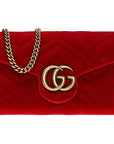 (WMNS) GCCI GG Marmont Gold Logo Distress Velvet Chain Shoulder Messenger Bag Mini Red 474575-9QIDT-6433