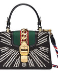 (WMNS) GCCI Sylvie Gold Buckle Stripe Webbing Mini Black Handbag 470270-9AAQG-8720