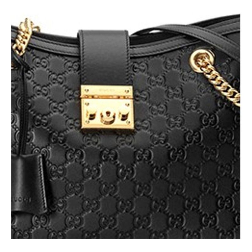 (WMNS) GCCI Padlock Metallic Logo Embossing Leather Tote Chain Black Handbag 479197-0REAG-1000