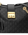 (WMNS) GCCI Padlock Metallic Logo Embossing Leather Tote Chain Black Handbag 479197-0REAG-1000
