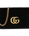 (WMNS) GCCI GG Marmont Gold Logo Distress Velvet Chain Shoulder Messenger Bag Mini Black 474575-9QIDT-1000