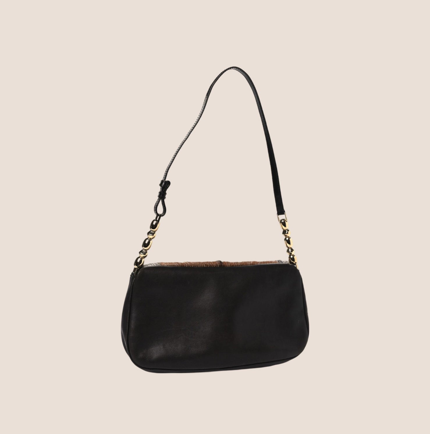 CHRISTIAN D1OR BLACK &amp; BROWN COW PRINT MALICE SHOULDER BAG