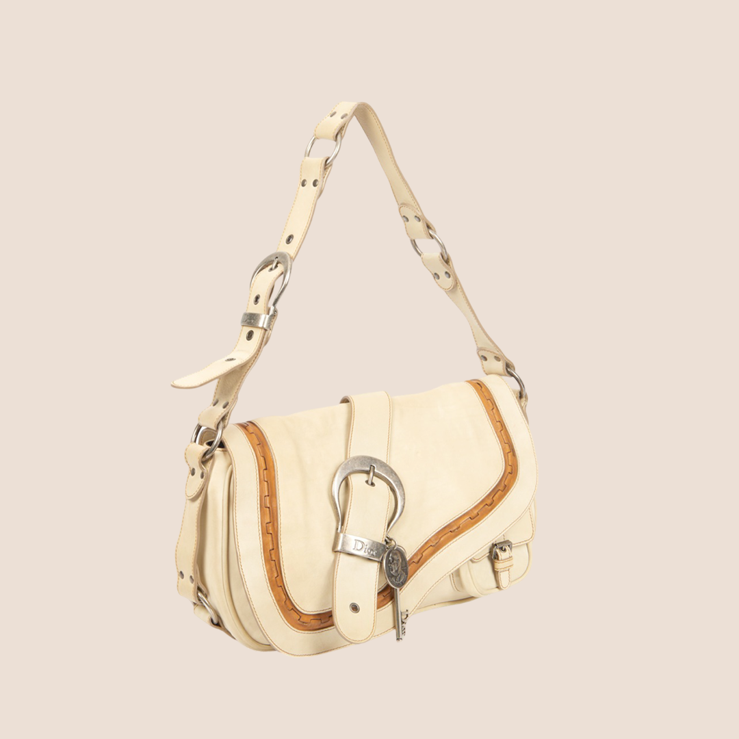 CHRISTIAN D1OR 2006 NEUTRAL BEIGE GAUCHO SHOULDER BAG