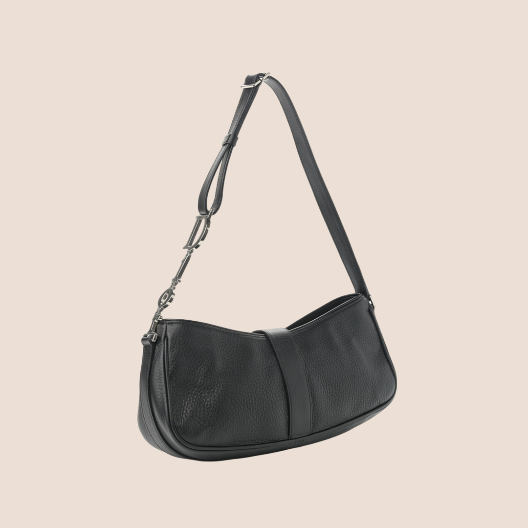 CHRISTIAN D1OR BLACK LEATHER D RING SHOULDER BAG