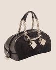 CHRISTIAN D1OR 2004 PYTHON TRIMMED BLACK SUEDE GAMBLER DICE BOWLER BAG