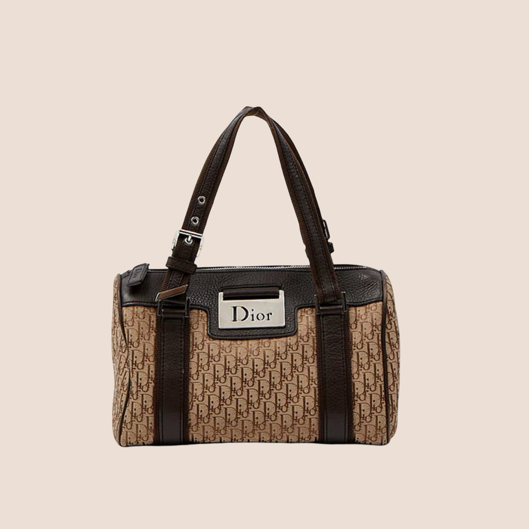 CHRISTIAN D1OR 2005 BROWN D1ORISSIMO CANVAS STREET CHIC BOSTON BAG