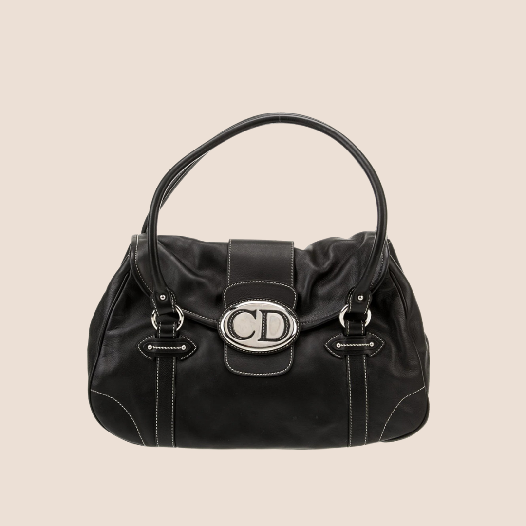 CHRISTIAN D1OR 2006 BLACK CD SAINT GERMAIN FLAP BAG