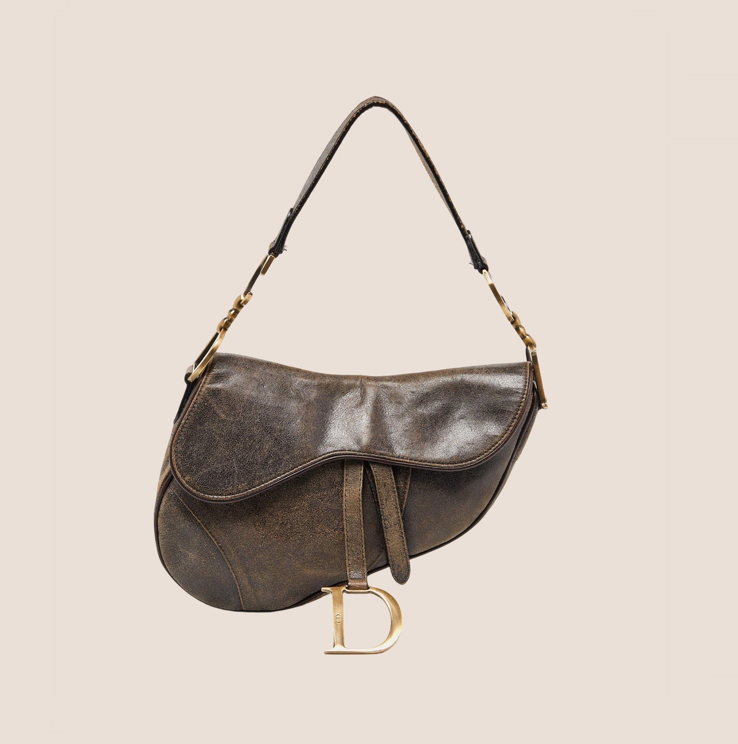 CHRISTIAN D1OR 2001 BROWN LEATHER SADDLE BAG