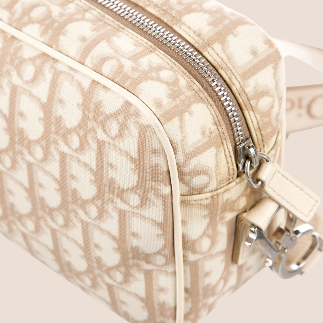 CHRISTIAN D1OR 2004 D1ORISSIMO BEIGE FLORAL EMBROIDERED CROSSBODY BAG