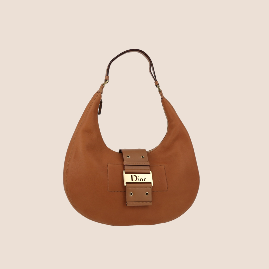 CHRISTIAN D1OR 2003 BROWN LEATHER STREET CHIC HALF MOON HOBO BAG