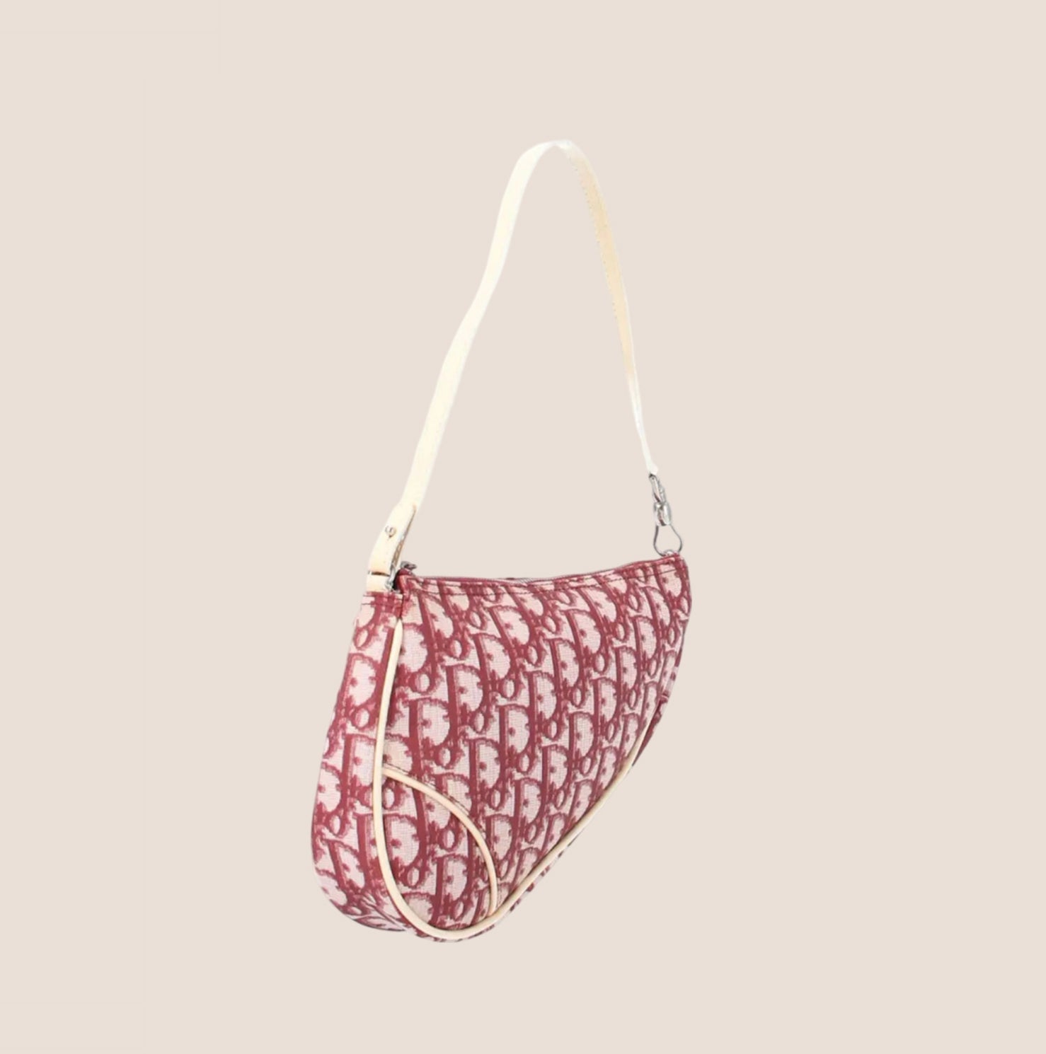 CHRISTIAN D1OR BURGUNDY CANVAS SADDLE BAG