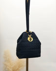 Christian D1OR Cannage Logo Charm Drawstring Shoulder bag Black Vintage i5e87z