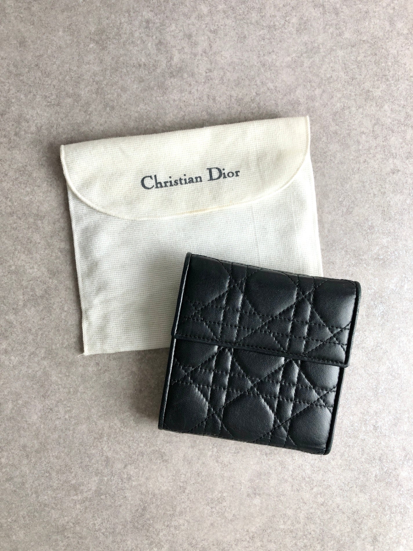 Christian D1OR Cannage Folded Wallet Black Vintage 7hrhuv