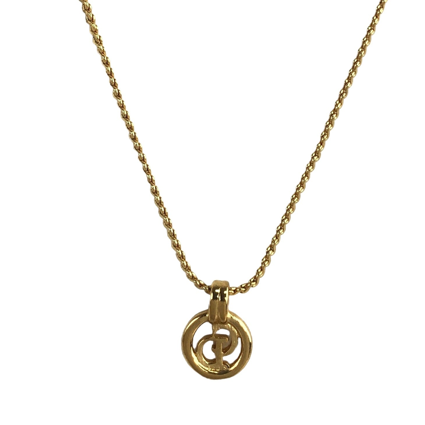 Christian D1OR CD Logo Necklace Gold Vintage 36uf24
