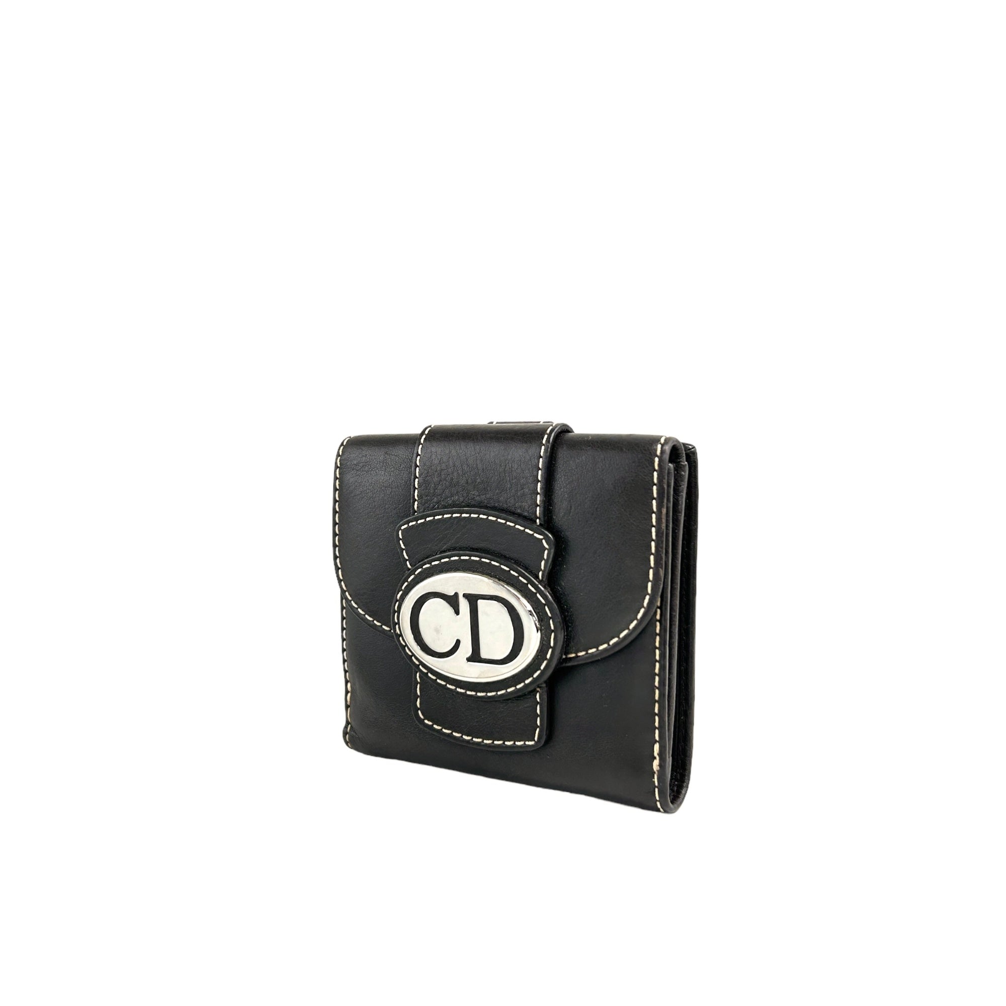 Christian D1OR CD Logo Leather Folded Wallet Brown Vintage 8jdhim