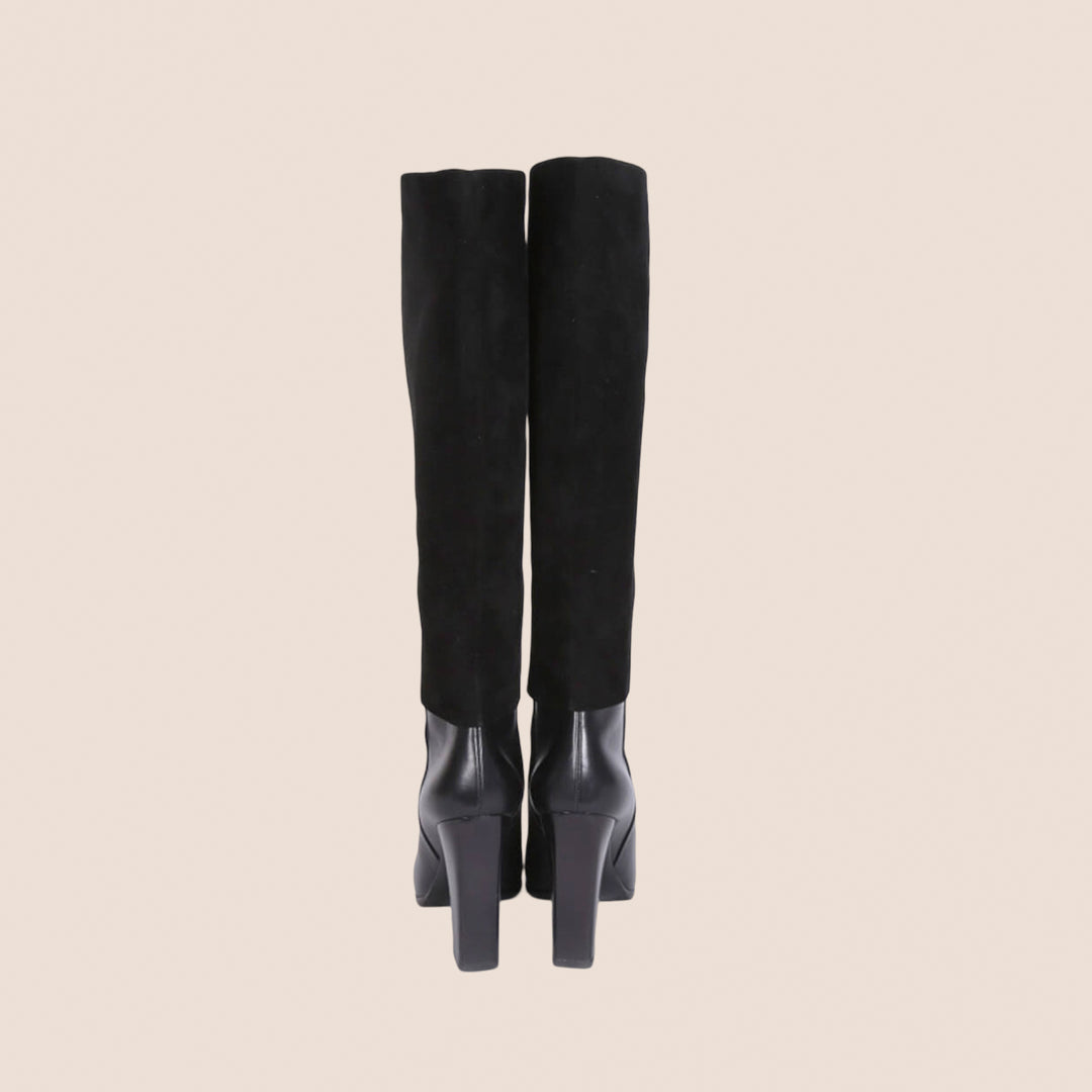 CHRISTIAN D1OR BLACK SUEDE TOP LEATHER HIGH HEEL BOOTS