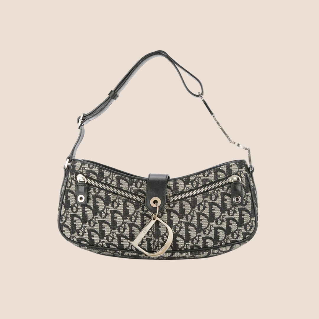 CHRISTIAN D1OR 2004 NAVY D RING SHOULDER BAG