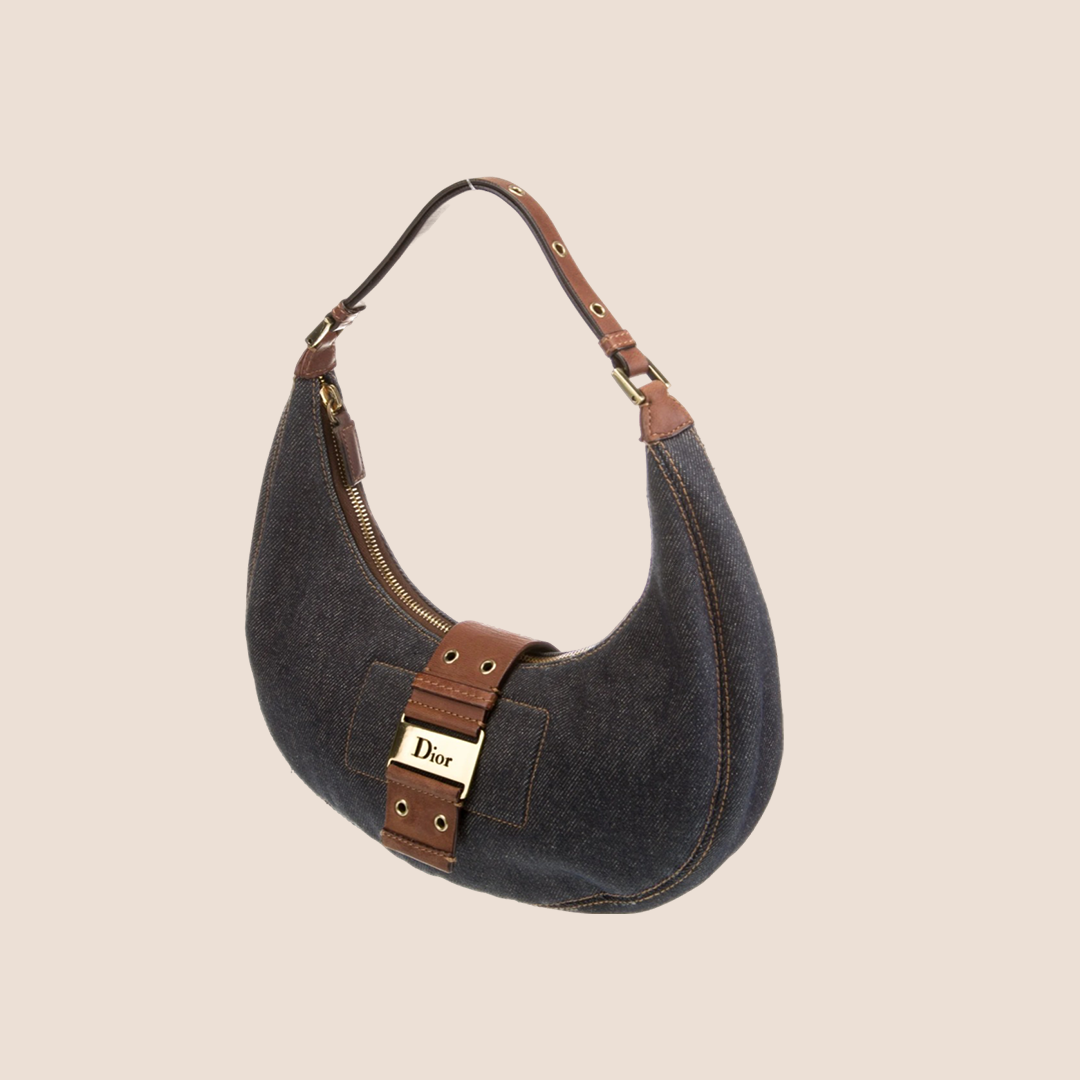 CHRISTIAN D1OR 2003 DENIM STREET CHIC HALF MOON BAG