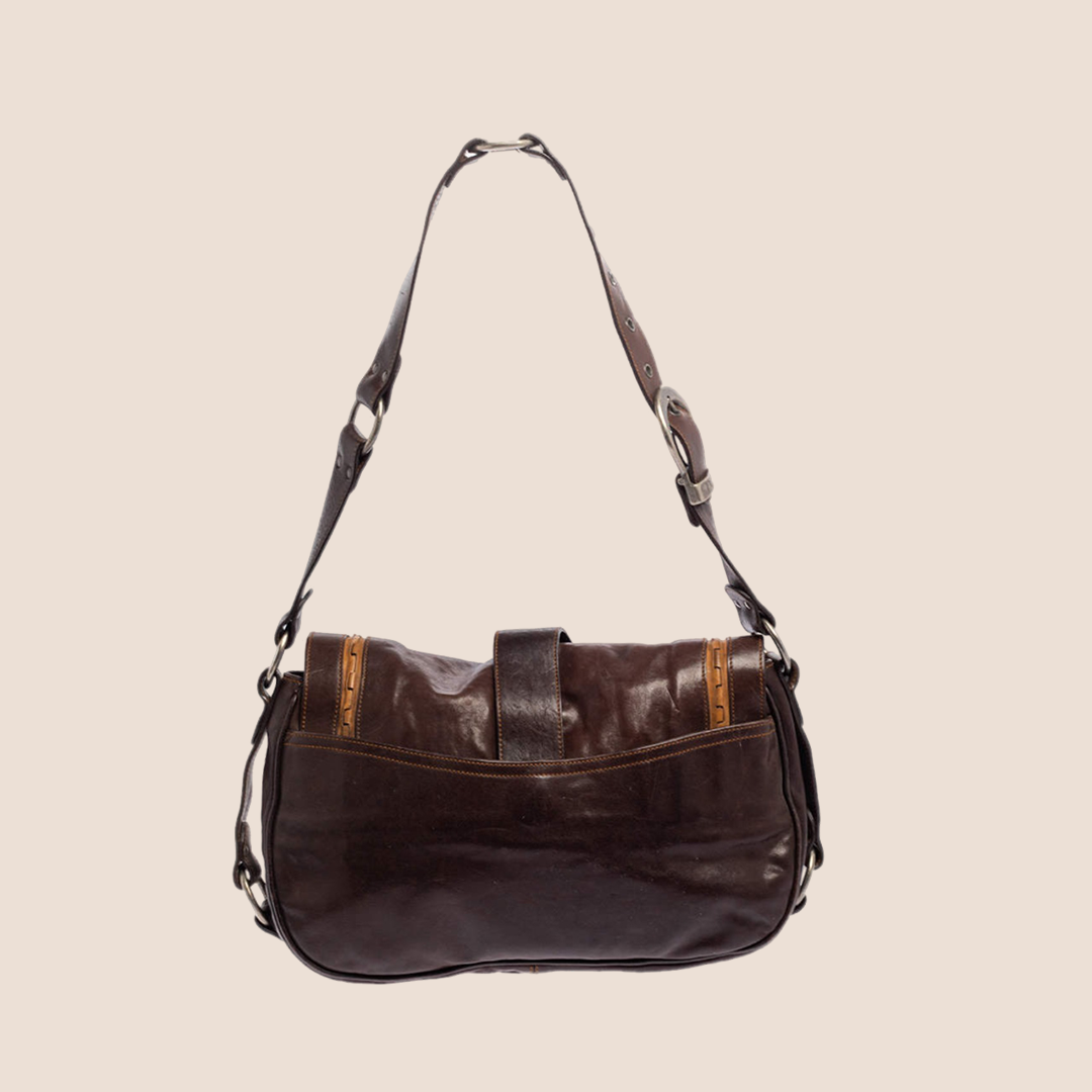 CHRISTIAN D1OR 2006 BROWN LEATHER LARGE GAUCHO BAG