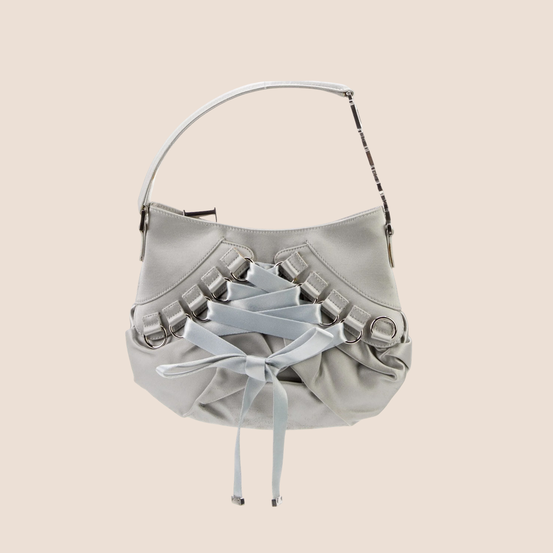 CHRISTIAN D1OR 2004 GREY SATIN MINI CORSET BAG