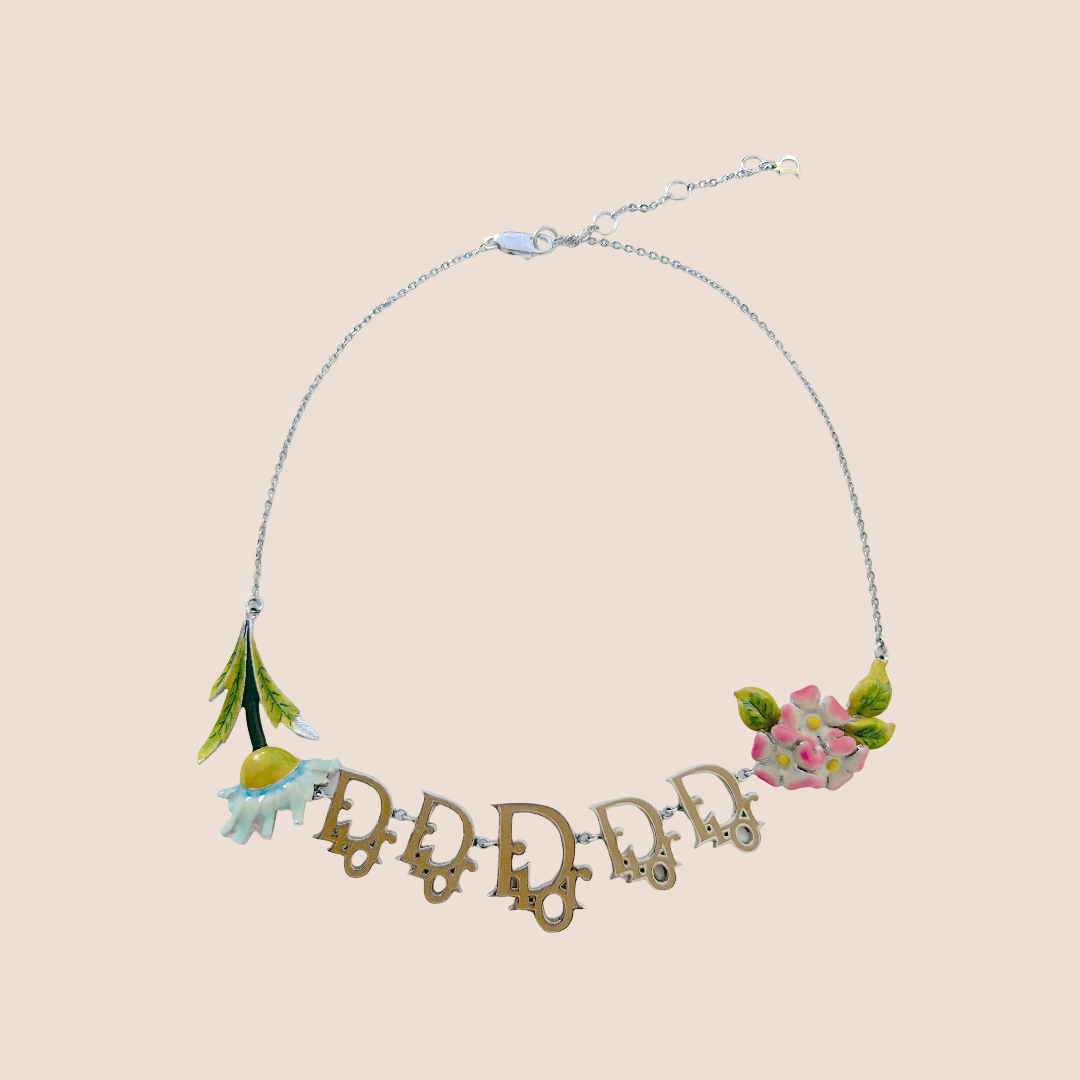 CHRISTIAN D1OR 2005 FLORAL LOGO NECKLACE