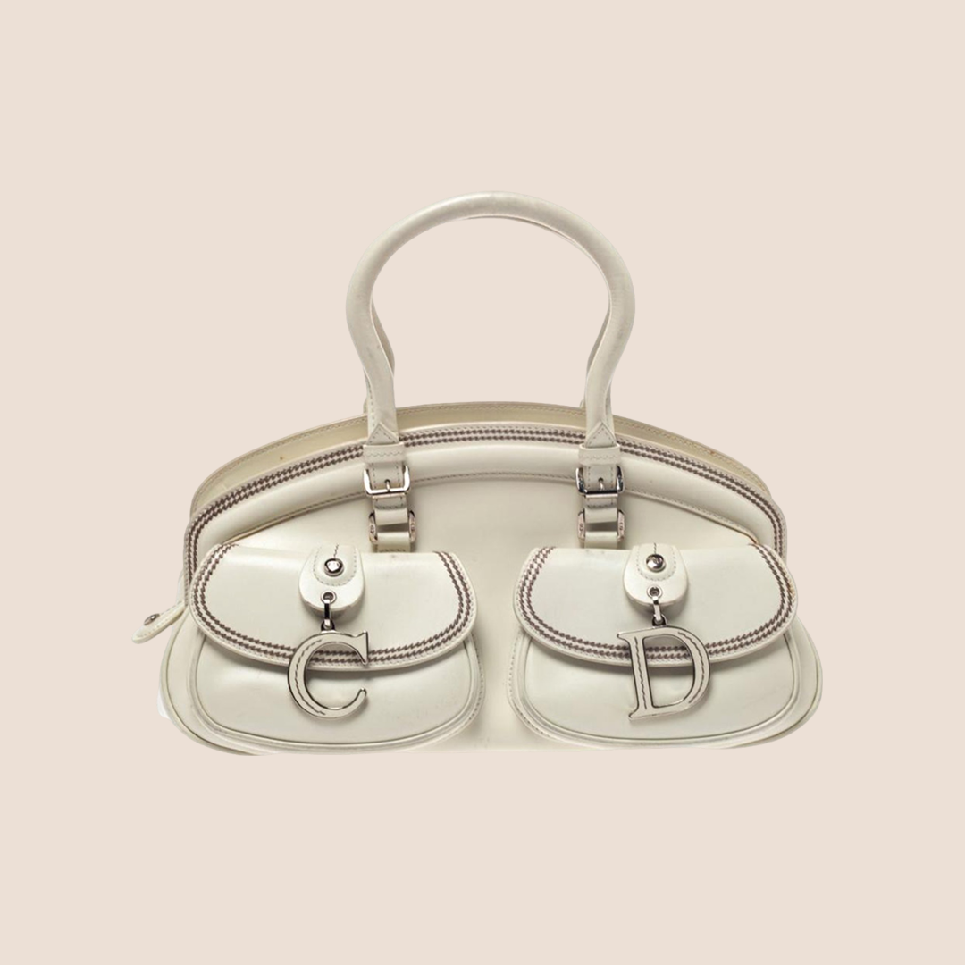 CHRISTIAN D1OR 2005 WHITE LEATHER DETECTIVE BAG