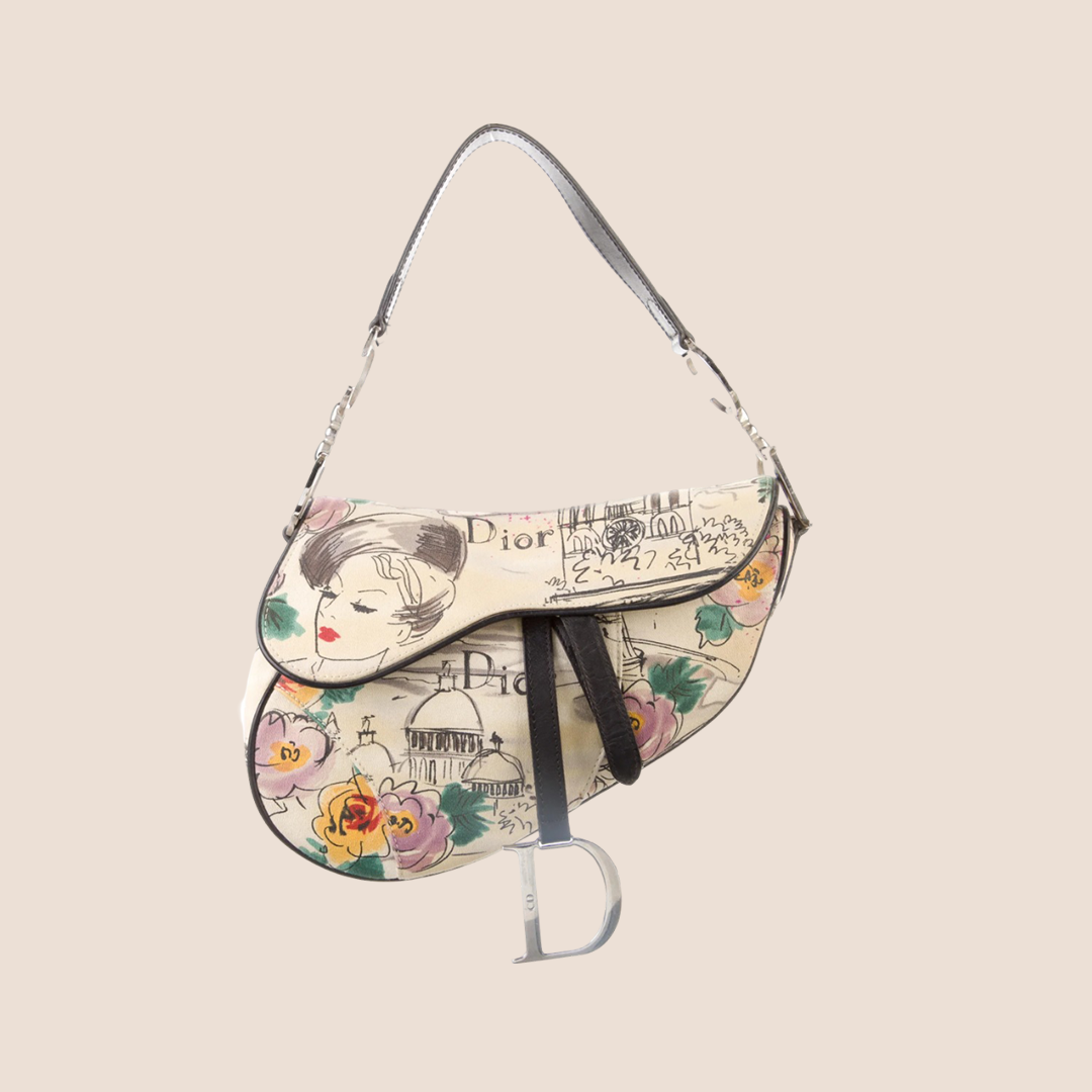 CHRISTIAN D1OR 2005 PARIS 50s PRINTED SADDLE BAG