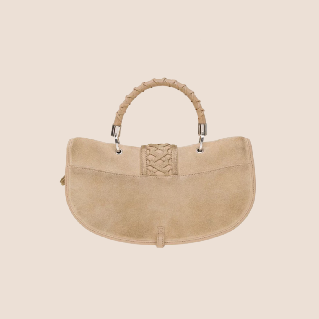 CHRISTIAN D1OR BEIGE SUEDE ADMIT IT CORSET HANDBAG